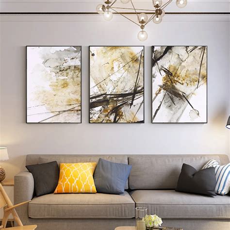 Watercolor Realism Abstract Wall Art Canvas Golden Color Posters ...