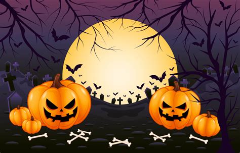 Horror And Spooky Purple Graveyard Halloween Background 1331273 Vector ...