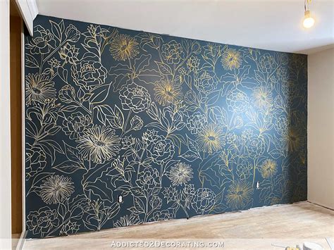 DIY Hand Drawn Floral Line Drawing Wall Mural (Part 1 - Progress ...