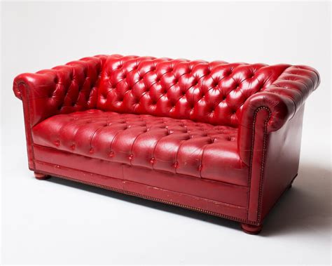 CO002 Red Leather Sofa Prop Rental | ACME Brooklyn