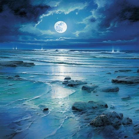 Premium AI Image | Painting of a full moon over the ocean with ...