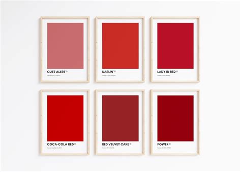 Pantone RED Wall Art Printable Bundle, Set of 6 Prints Red, Pantone ...