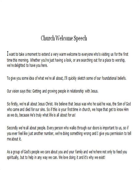 Church Welcome Speech - 9+ Examples, How to Write, PDF