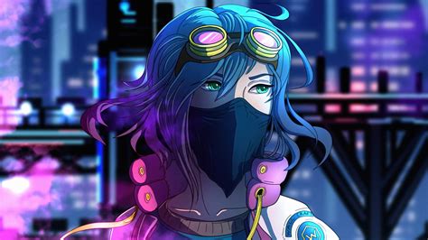 Download Goggles Blue Hair Sci Fi Woman 4k Ultra HD Wallpaper