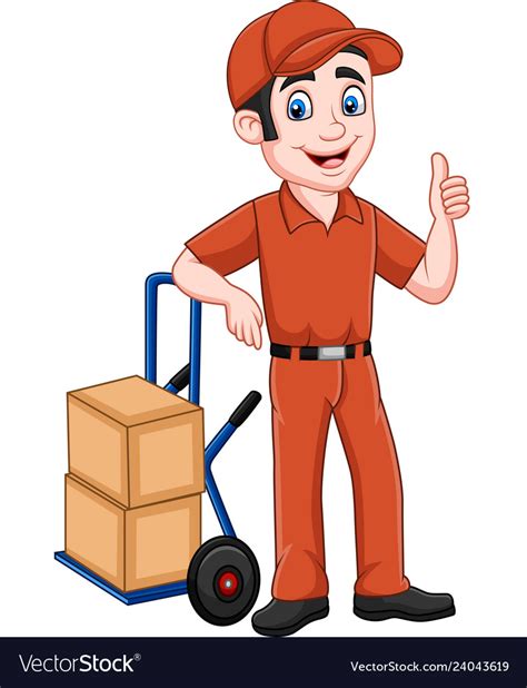 Cartoon delivery man leaning on packages Vector Image