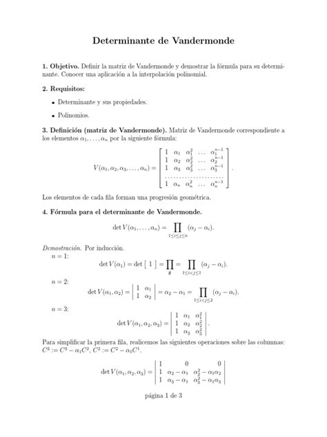 Determinante de Vandermonde: fórmula y aplicaciones | PDF ...