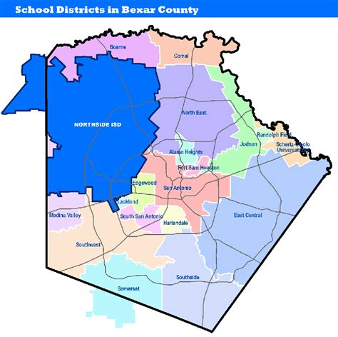 A color coded zoning map of the School Districts in Bexar County, San ...