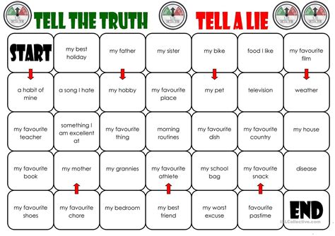 Tell the Truth/Tell a Lie Board Game worksheet - Free ESL printable ...