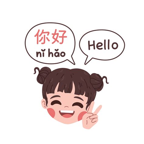 Chinese words cute girl saying hello in Chinese language, learning ...