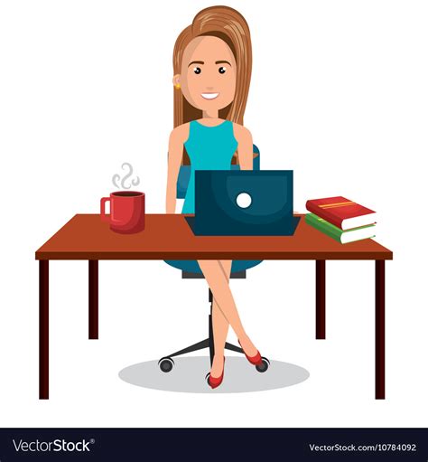 Cartoon businesswoman office work desktop graphic Vector Image