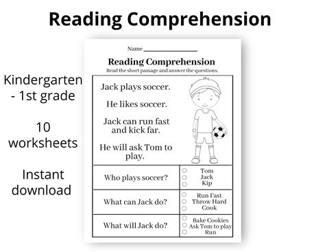 Reading Comprehension Printable Worksheet First Grade | Etsy