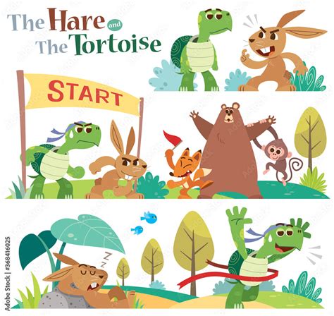 Vector Illustration of Cartoon the hare and the tortoise character set ...