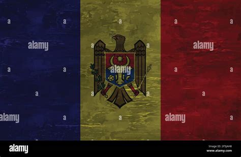 Moldova country flag on wavy silk fabric background panorama ...