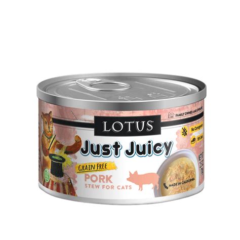 Lotus Just Juicy Pork Stew Grain-Free Canned Cat Food, 2.5-oz, case of ...