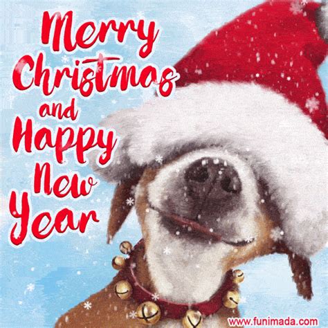 Best Animated Snow Merry Christmas GIF with Cute Santa Dog | Funimada.com