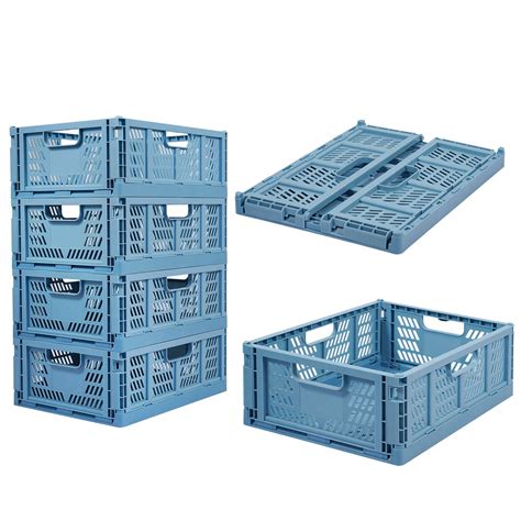 Buy 4 Pack Plastic Storage Crates Foldable Shelf Storage Basket Bins ...