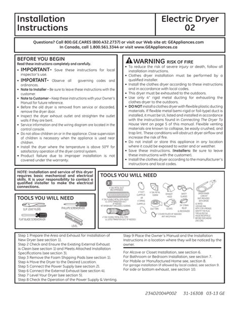 Installation Instructions Electric Dryer 02