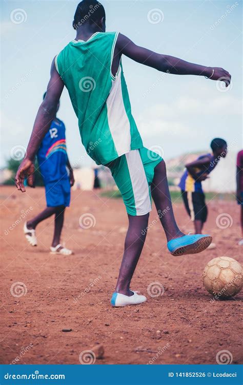 Black African Children Playing Soccer in a Rural Area Editorial Photo ...