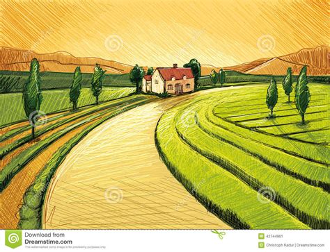 Farm Landscape Drawing at PaintingValley.com | Explore collection of ...