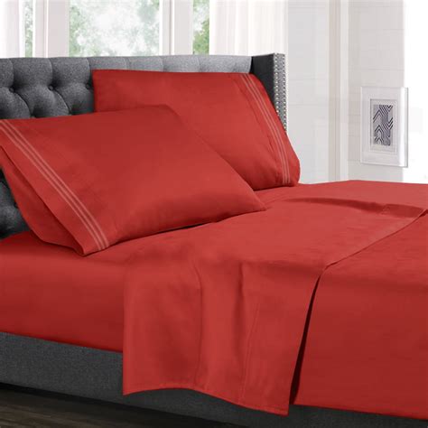 Cal King Size Bed Sheets Set Orange, Luxury Bedding Sheets Set, 4-Piece ...