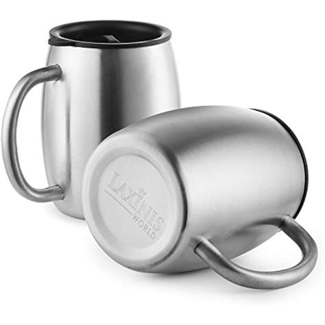 Stainless Steel Coffee Mugs Spill Resistant Lids, 14 Oz Double Walled ...