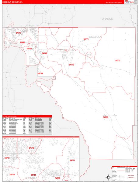 Osceola County, FL Zip Code Wall Map Red Line Style by MarketMAPS ...