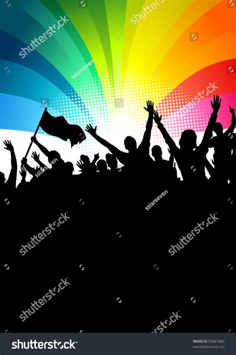 Happy Crowd Of People At A Festival. Vector Illustration - 55861660 ...