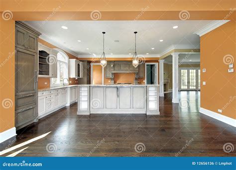 Kitchen with orange walls stock photo. Image of interior - 12656136