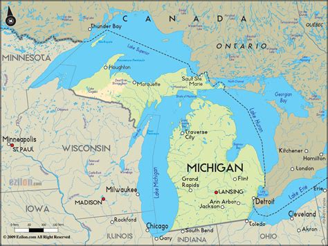 Geographical Map of Michigan and Michigan Geographical Maps