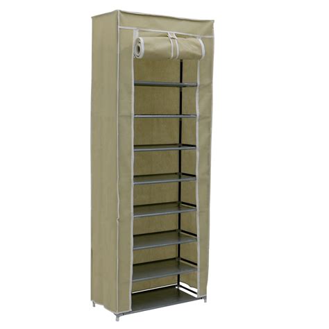 10 Tier 27 Pair Cream Canvas Shoe Rack Cabinet Storage - £14.99 : Oypla ...