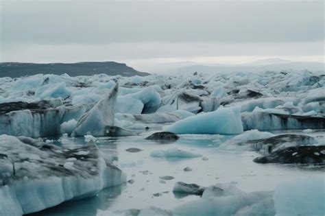 Premium AI Image | A large group of icebergs floating on top of a body ...