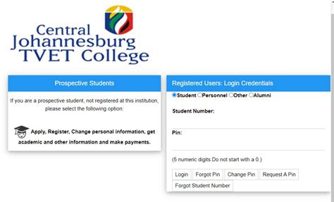 CJC Student Portal - Login | Central Johannesburg TVET College