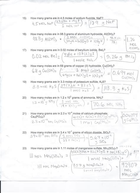 Mole Calculation Worksheet - Ivy's Chemistry Blog