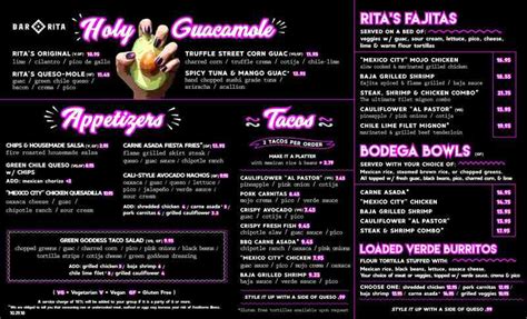 Menu for Bar Rita (1401 S Andrews Ave Fort Lauderdale FL, 33316)