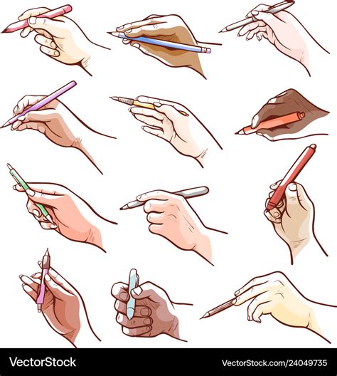 Hands holding a pen and writing drawing Royalty Free Vector