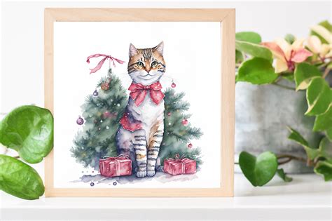 Christmas Watercolor Cat Digital Art Graphic by Creative Designs ...