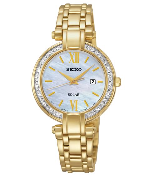 Seiko Ladies Gold Tone Diamond Bezel Solar Watch SUT182 - Jewelry ...