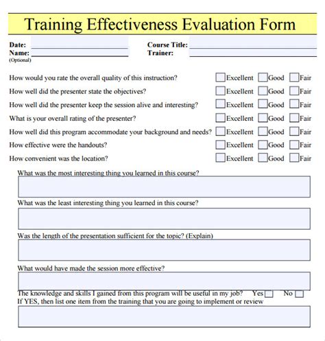 15+ Sample Training Evaluation Forms – PDF | Sample Templates