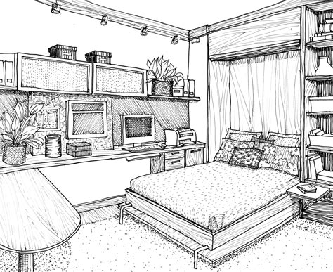 Bedroom Interior Design Drawing | Interior design sketches, Interior ...