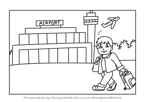 How to Draw Traveller outside Airport (Scenes) Step by Step ...