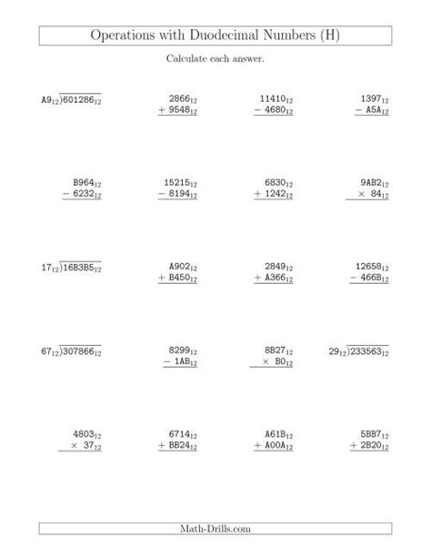 All Operations with Duodecimal Numbers (Base 12) (H)