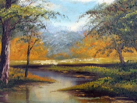 Vintage Original Art Oil Painting Natural Forest River Stream Landscape