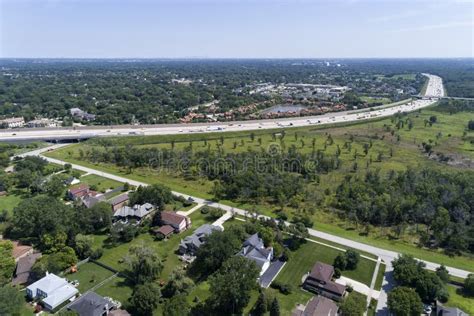 Aerial View of a Suburban Highway Stock Image - Image of overpass ...