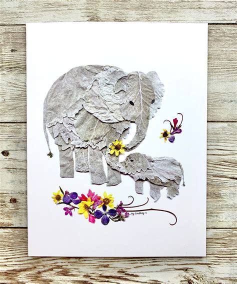 Mama Elephant Mother's Day Card Pressed Flower Art - Etsy