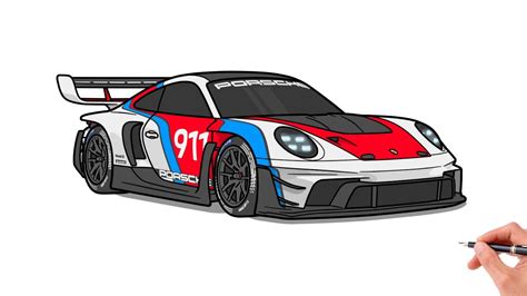 How to draw a PORSCHE 911 GT3 R Rennsport / drawing porsche 992 sports ...