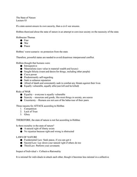 Lecture 03 (The State of Nature) - The State of Nature Lecture 03 If a ...
