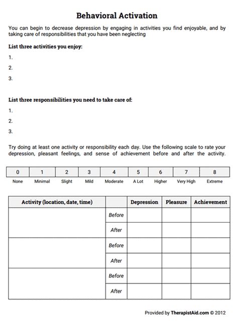 Behavioral Activation (Worksheet) | Therapist Aid | Therapy worksheets ...