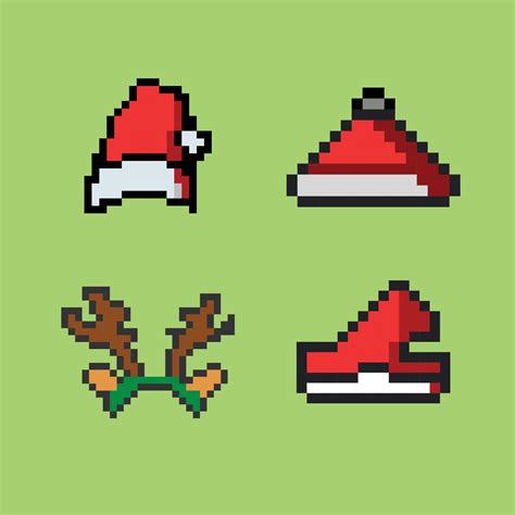 Pixel art Christmas hat and Santa hat Festive Christmas 8bit game item ...