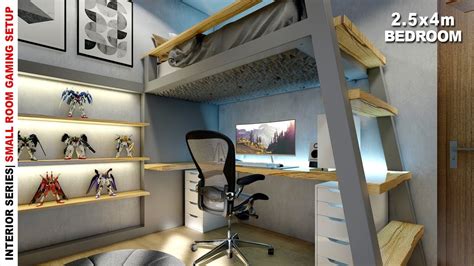 Loft Bed Pc Setup 2 5x4m Small Bedroom Gaming Or Office Interior Series ...