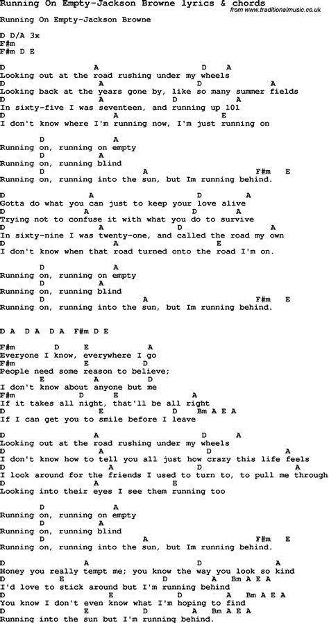 Love Song Lyrics for:Running On Empty-Jackson Browne with chords.